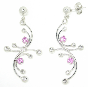 White Gold & Pink Sapphire Diamond Earrings